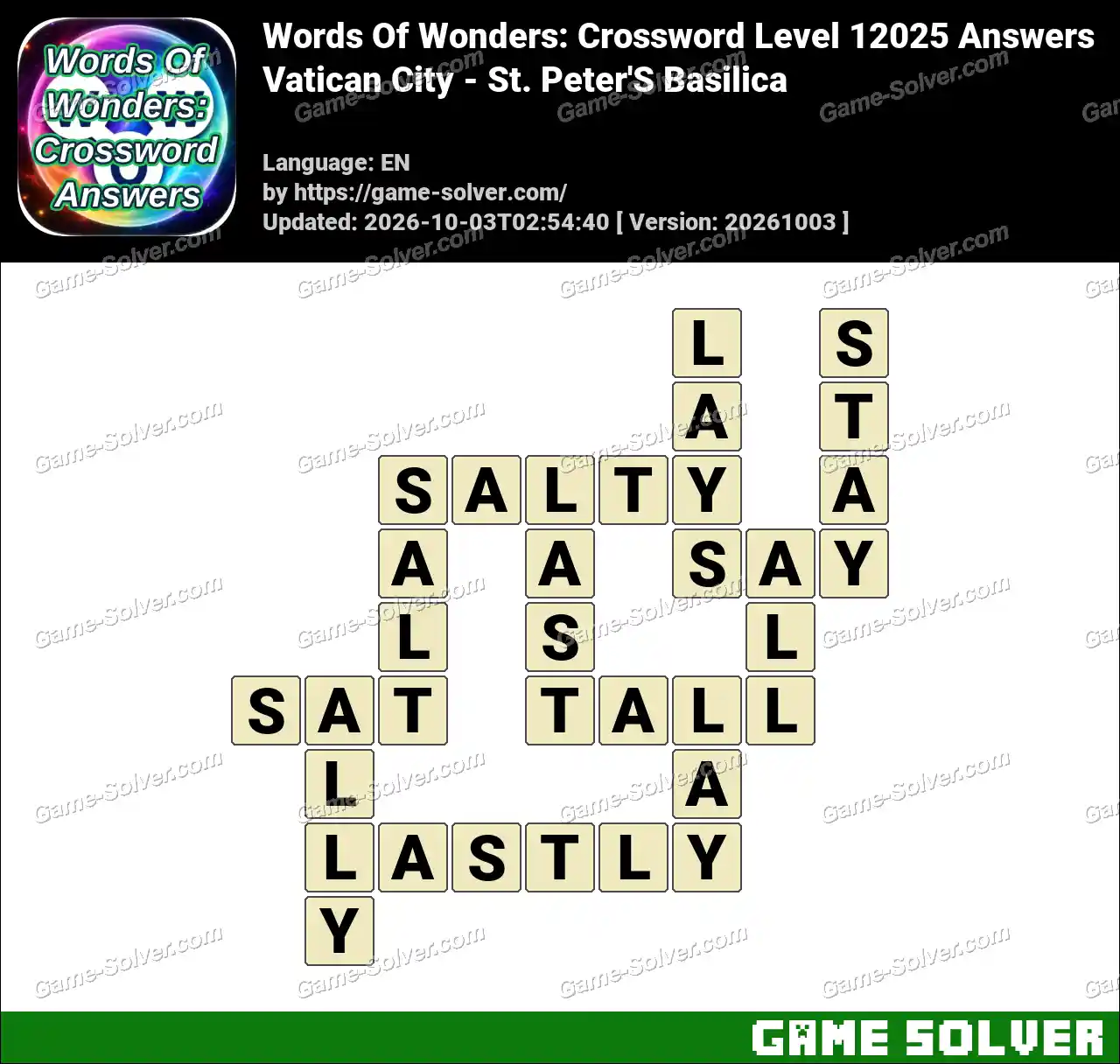 Words Of Wonders: Crossword Level 12025 Answers – Vatican City – St. Peter’S Basilica